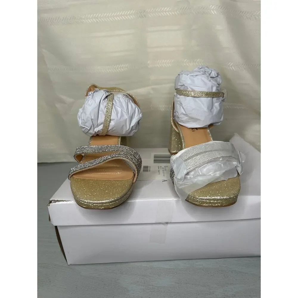 Badgley Mischka Embellished Heeled Sandals Light Gold Size 7.5M